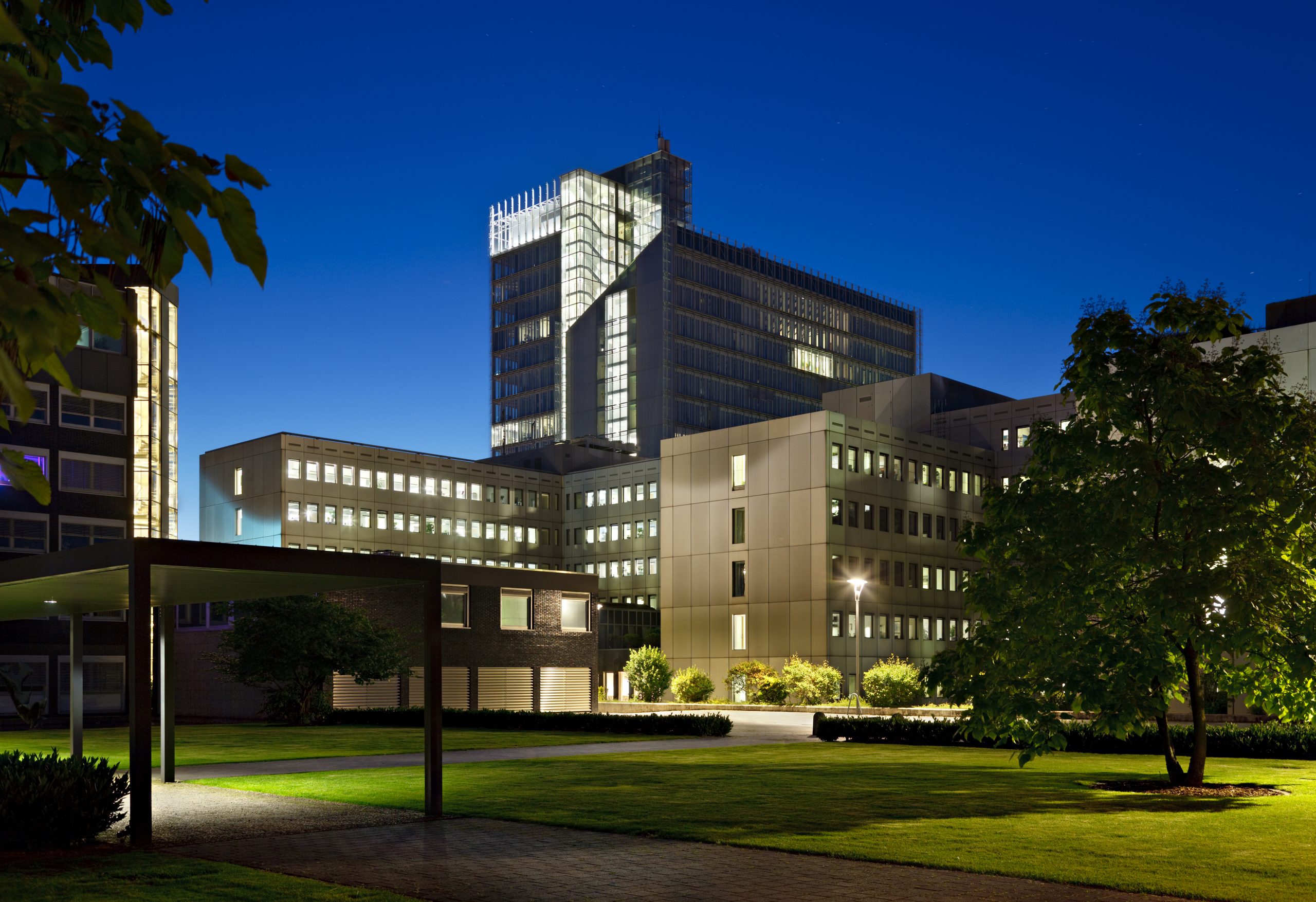 Modern office buildings representing institutional growth